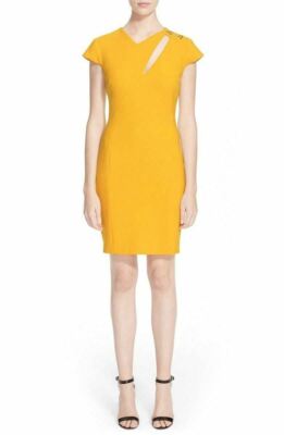 Versace Collection Cutout Cap Sleeve Sheath Dress SZ. Italy 42, US 6 Yellow