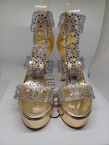 Neu Casadei 1350 $ Gold Plateau hohe Stiletto Kette Kristall Regentropfen Italien EU 36 - Bild 3 von 9