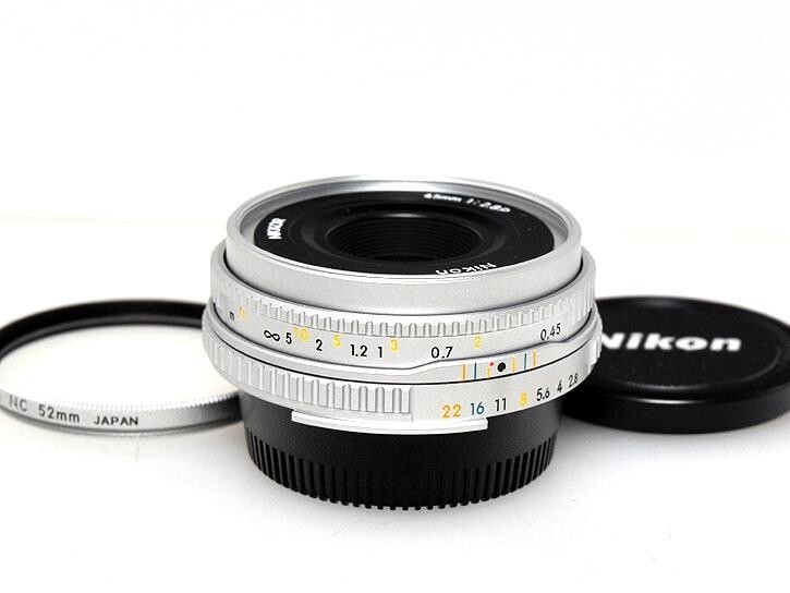 【レア】Nikon Ai Nikkor 45mm F2.8P Nikon Ai Nikkor 45mm F2.8 P MF Standard Prime Lens Silver Pancake
