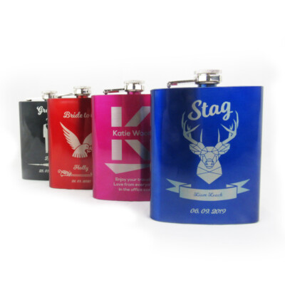 Personalisierte gravierte 7 Unzen farbige Edelstahl Flachmann Geschenk Whisky Spirituosen