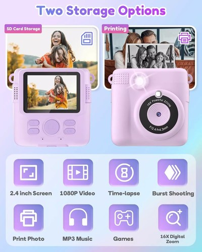 Cámara para niños grabadora de video 1080P LCD mini juguete cámara digital para niños impresión instantánea - Imagen 12 de 14