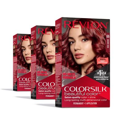 Revlon ColorSilk 3D Permanent Hair Dye Cherry Red Pack of 3 66 Fl Oz