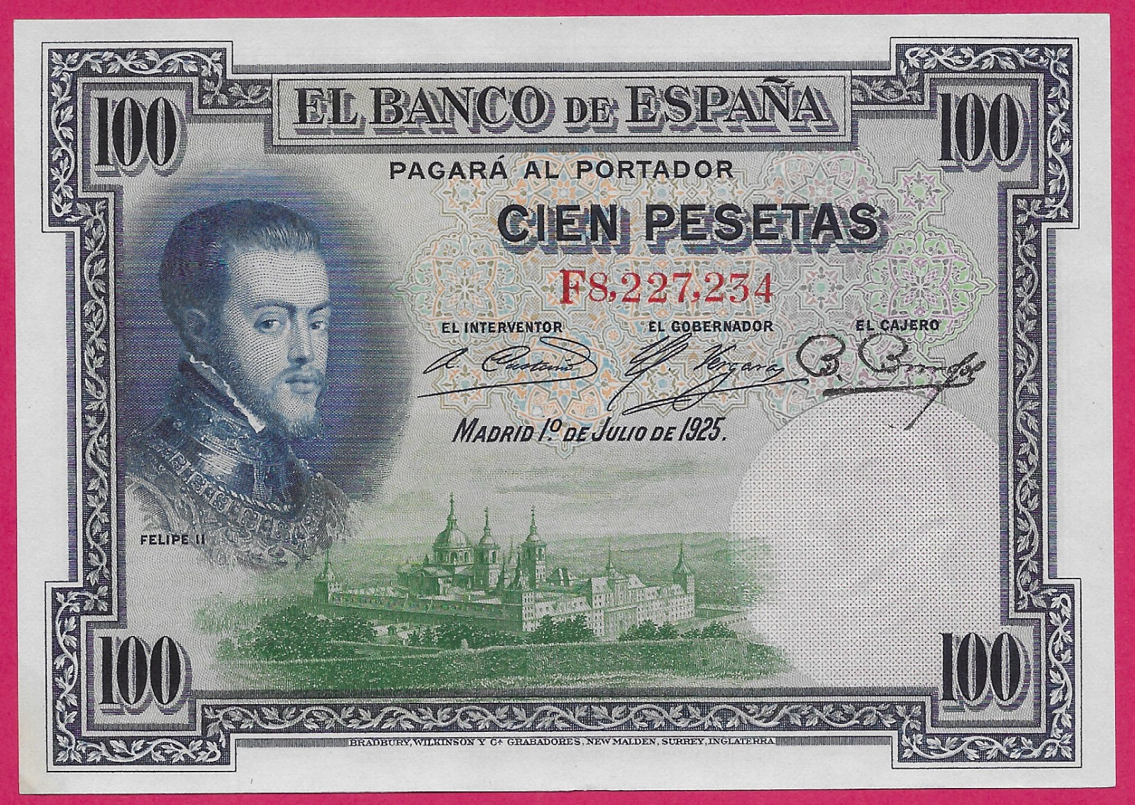 ESPAÑA 100 PESETAS 1925 AU FELIPE II A LA IZQUIERDA, MONASTERIO DE EL ESCORIAL AT