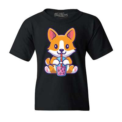 Cute Corgi Drinking Boba Tea Kawaii Youth's T-Shirt Pet Shirts