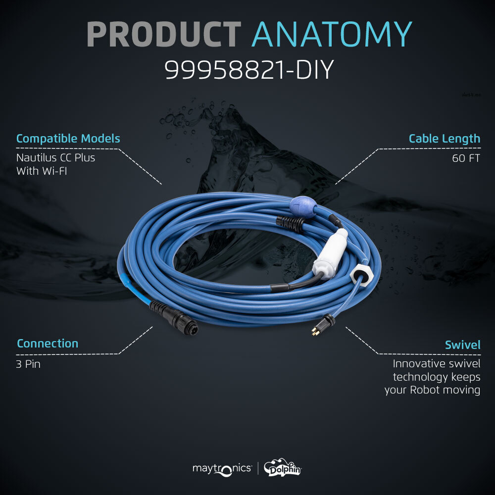 Genuine Dolphin Replacement Part — Durable 60 FT Blue Cable with
