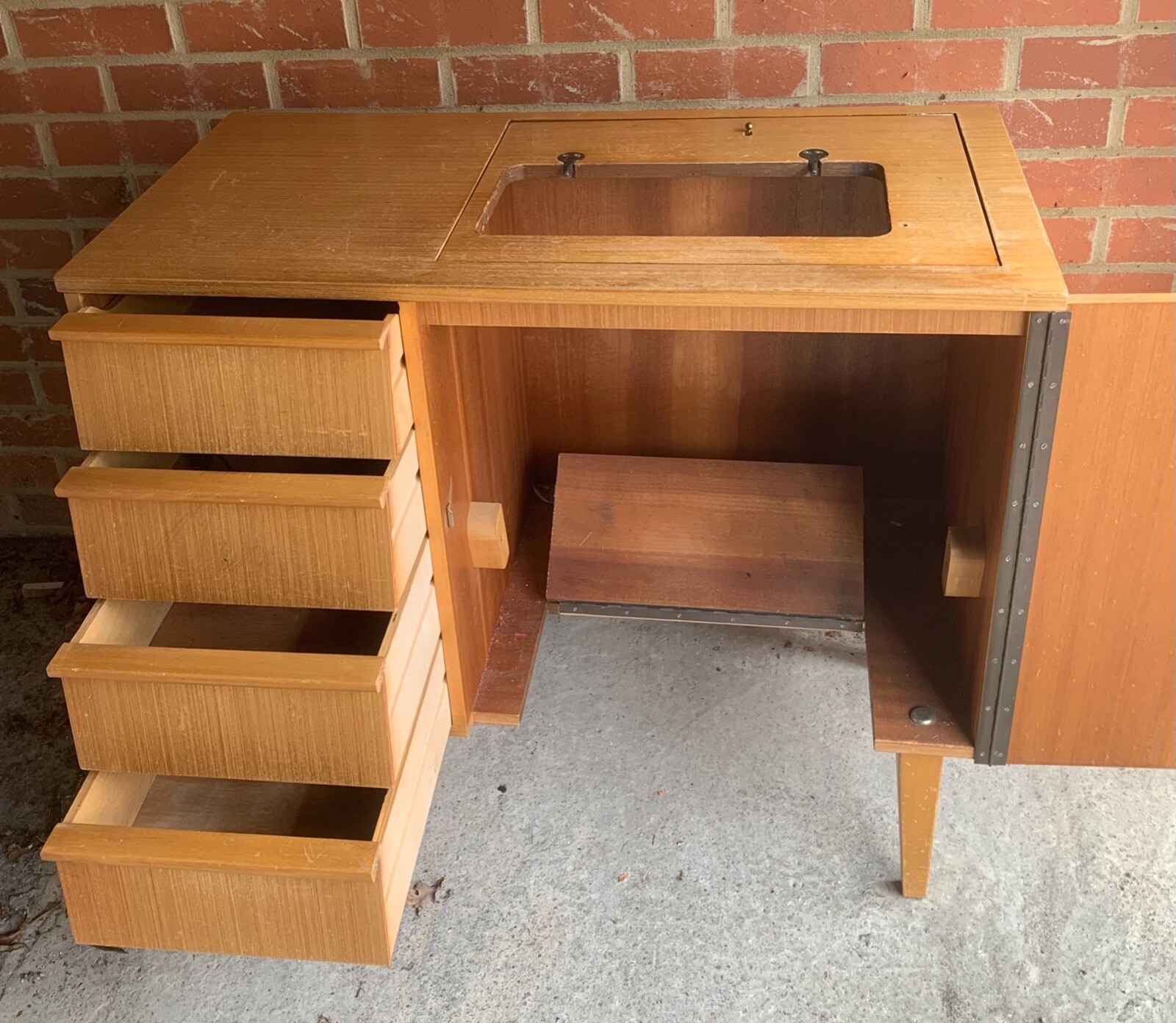 Vintage mid century teak sewing machine eBay