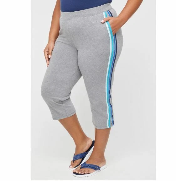 Catherines Gray Relaxed Stretch Waist Striped Pants Capri Plus Petite 2X