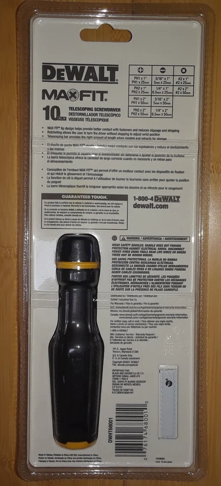 Новый жесткий DeWalt MAX-FIT телескопическая отвертка 10 шт мульти бит набор #DWHT68001 - Изображение 3 из 4