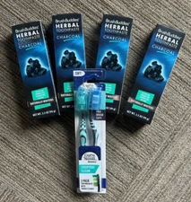 (4) Brush Buddies Herbal Toothpaste Activated Charcoal Cool Mint w/FREE TB 2PK
