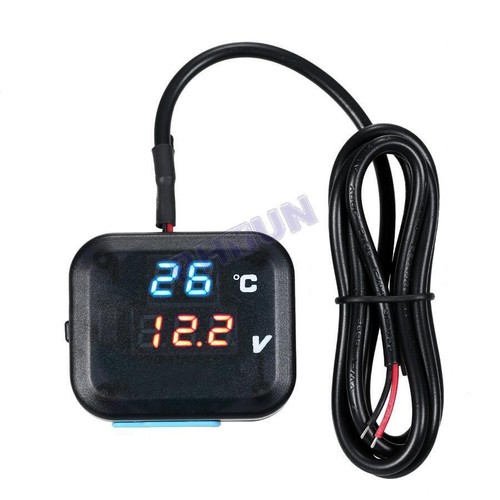 Digital Motorcycle Voltmeter Thermometer Temp Voltage Gauge Blue Red LED Display - Picture 5 of 10