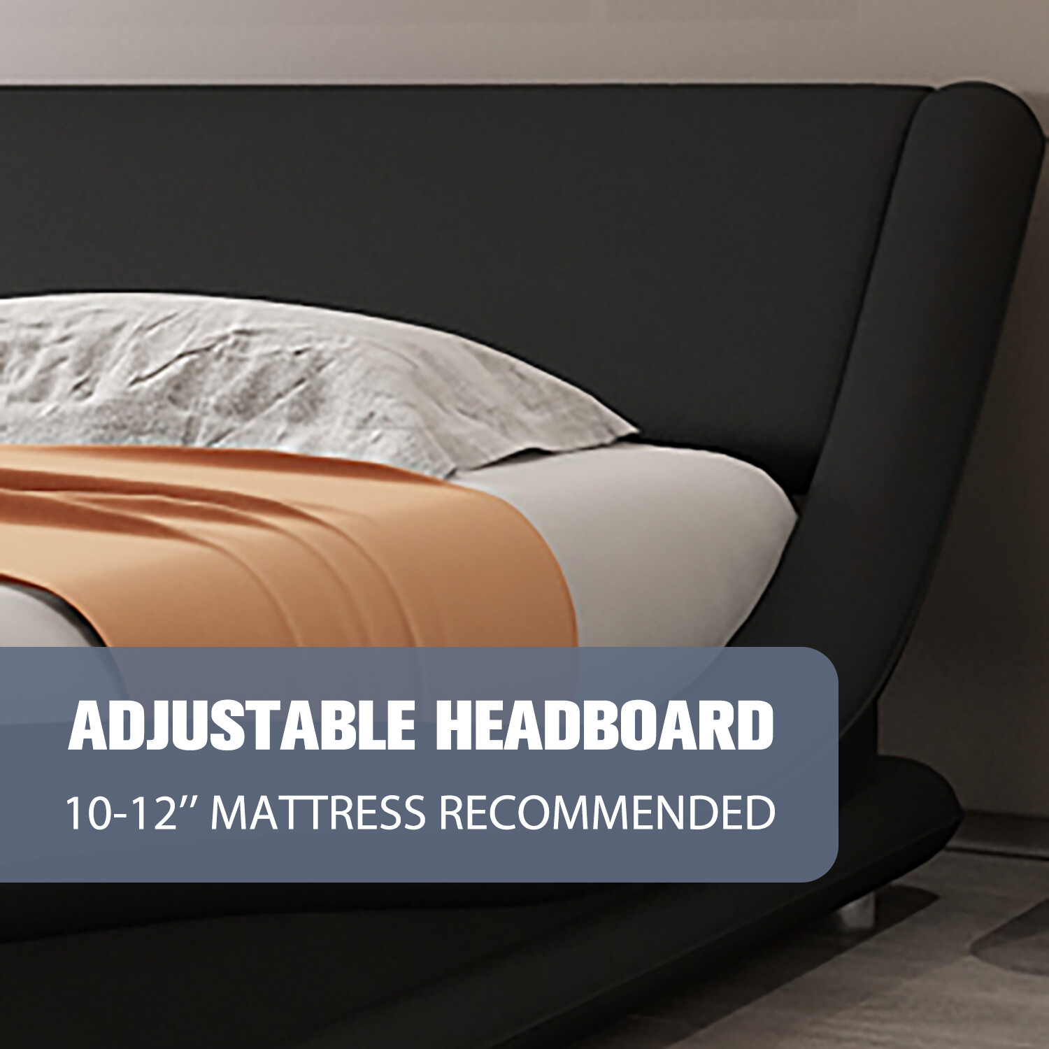 Sifurni Full Size Platform Modern Bed with Curved Adjustable Headboard