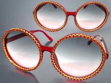 OVERSIZED EXAGGERATED Funky Retro Bling SUN GLASSES X-Large Big Round Red Frame