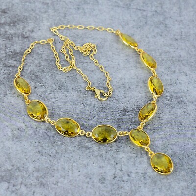 Ästhetischer Citrin Edelstein Anhänger 925 Sterling Silber Halskette Geschenk für Sie