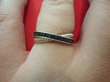 Pave Set Blue Diamond Band Ring in 925 Sterling Silver Size 7-0.10 Carats