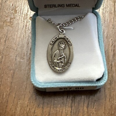 Sterling Silver Saint David Medal Necklace New pray for us | eBay