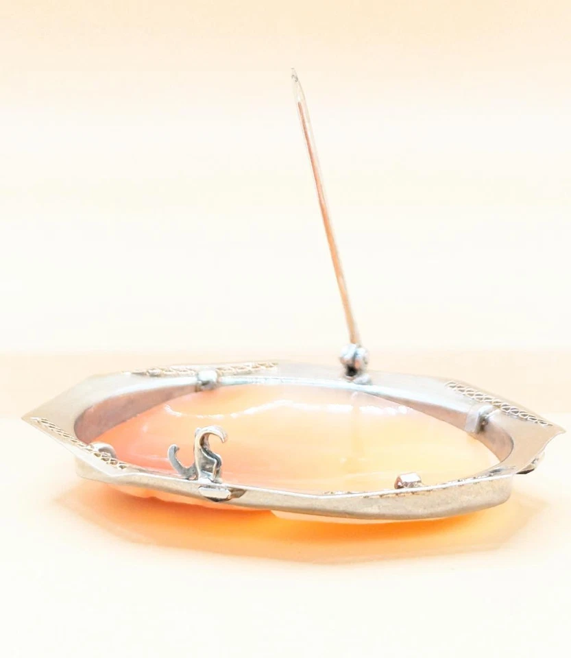 Broche prendedor camafeo clásico mujer cara derecha piedra azul 8,4 oro blanco macizo 10K Foto 3 de 4