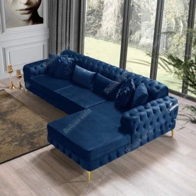 DELUXE SOFAS Luxury Chaise Longue Corner Lounge Chesterfield Velvet Settee Couch Suite Sofa