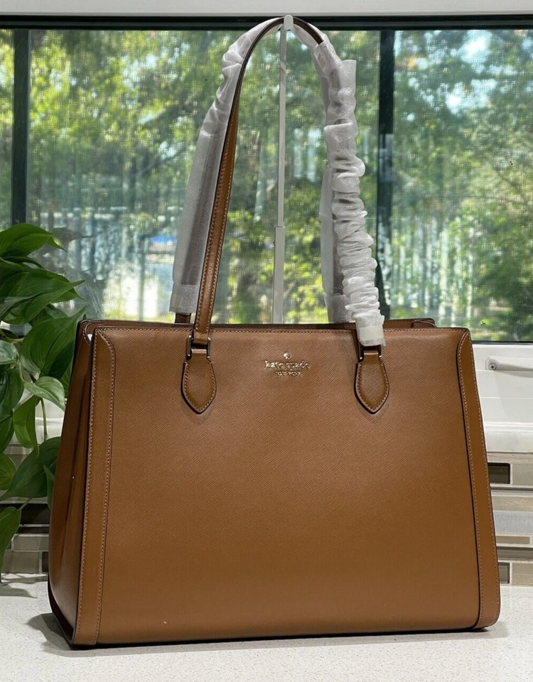 KATE SPADE MADISON LARGE LAPTOP TOTE SHOULDER BAG PURSE CLAY BROWN LEATHER GOLD - Image 3 of 4