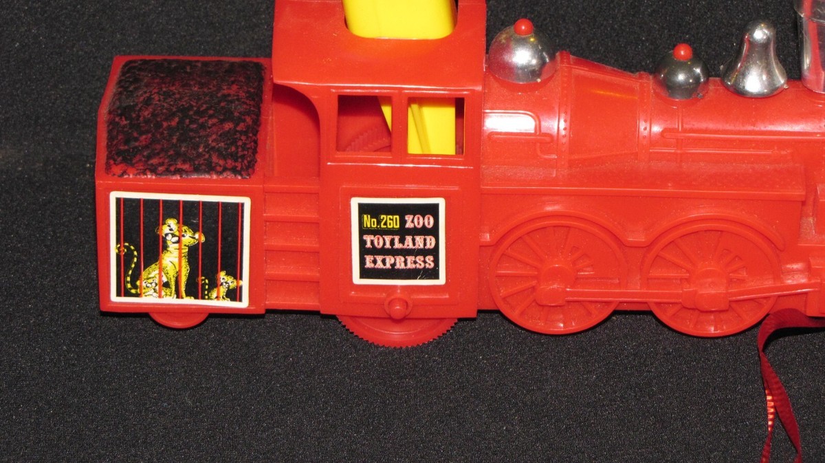 Zoo Toyland Express No.260 Red Plastic Train w/Bear Conductor Pull
