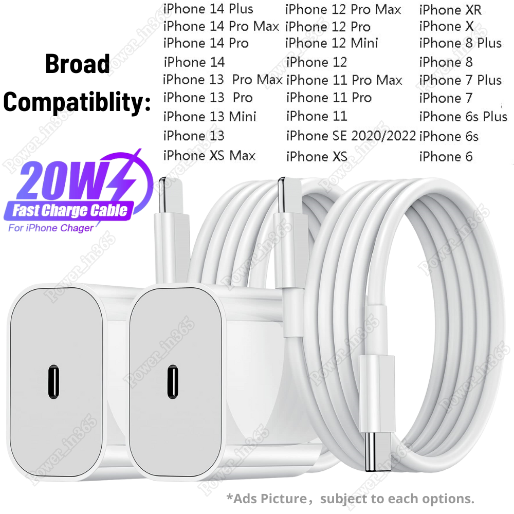 20W USB-C Power Adapter Block PD Fast Charger Cord For iPhone 14 13 12 11 Pro XR