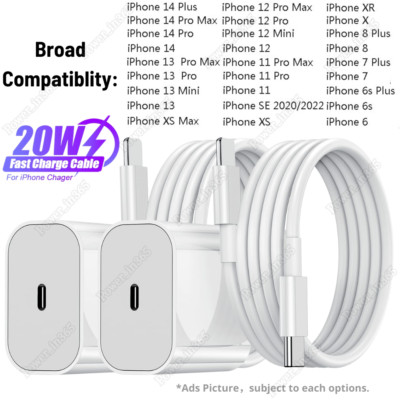 20W USB-C Power Adapter Block PD Fast Charger Cord For iPhone 14 13 12 11 Pro XR