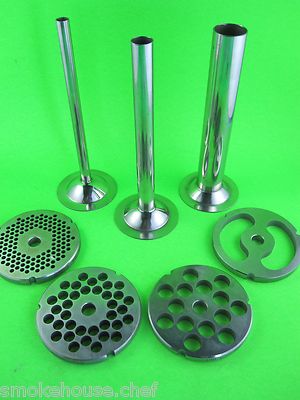 7 pc. #32 COMBO SET  Meat Grinder Sausage Stuffer Stuffing Tubes & Discs Plates