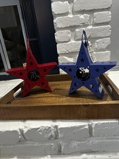 NWT Decorative Blue Red Star Tea Light Candle Holders Cut Out Star Design