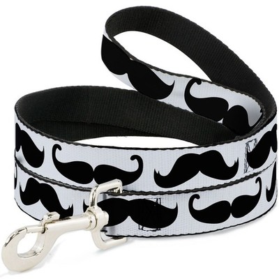 Dog Leash 6-FEET Multi Mustaches Sketch White/Black NARROW 0.5'' (US IMPORT)