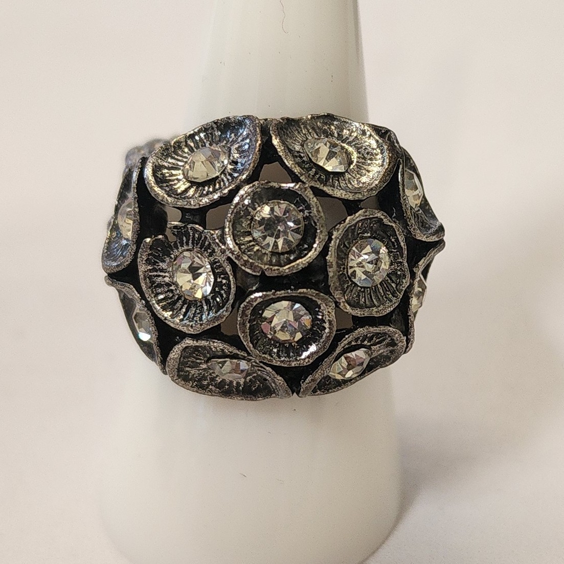 Chunky Crystal Cluster Statement Ring Silver Tone… - image 4