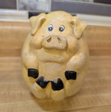 Hand Painted Ceramic Pig Figurine Beige with Black Hooves Animal Decor