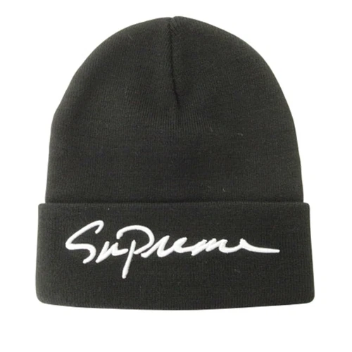 Supreme 18FW Classic Script bonnet tricot chapeau noir occasion 47a221dfb87e1b505a938f103