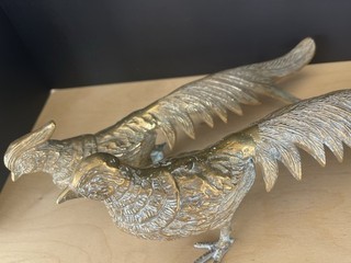Pair of Metal Pheasant Bird Figurines/Statues Metallic Gold Tone Bird Decor