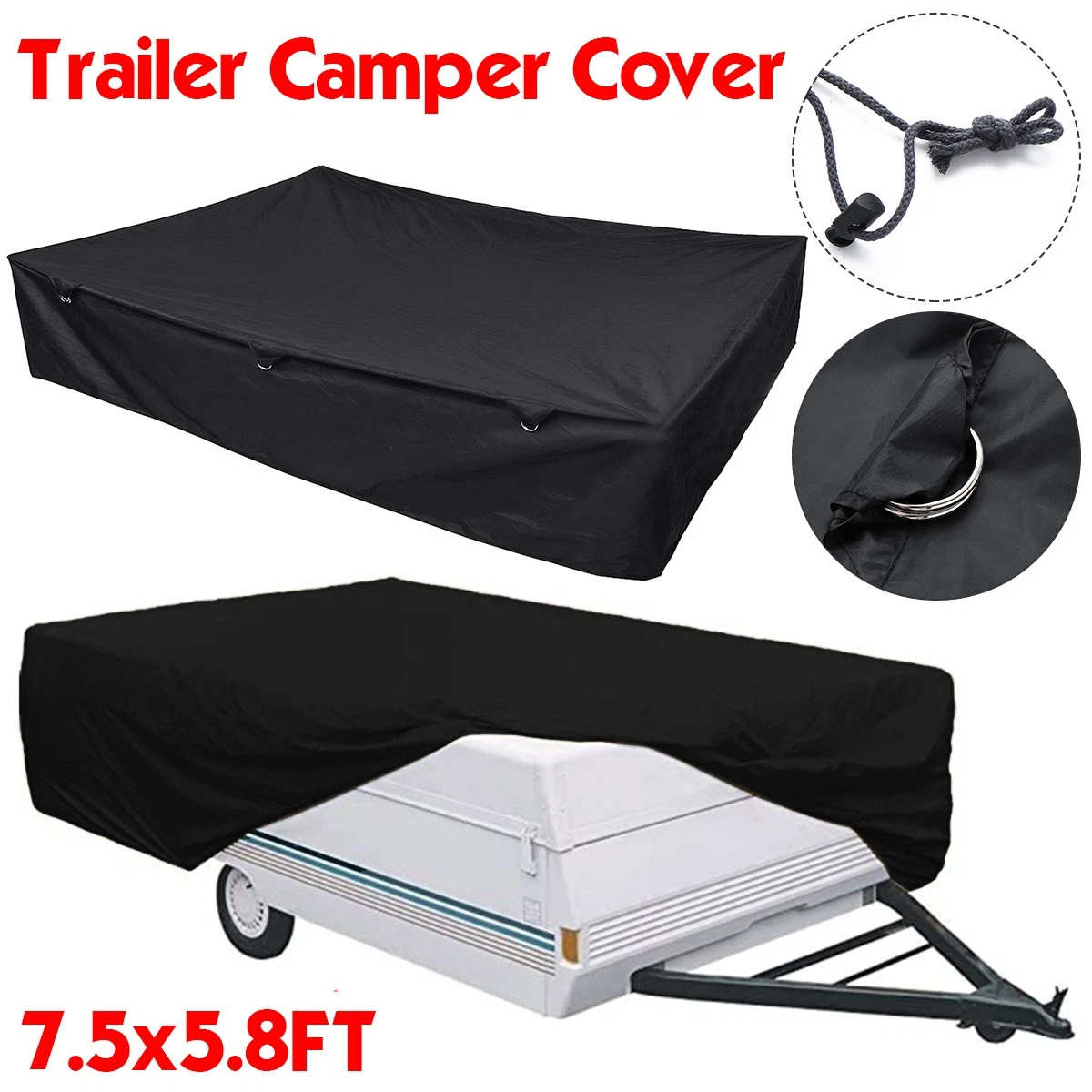 Universal Black Travel Cover Camper Trailer Cover Waterproof 224*175*45cm
