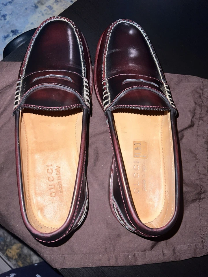 Hermosos Zapatos Gucci Para Hombre Talla 7 (Talla Gucci) Rojo Marrón Hermoso Color Foto 4 de 4