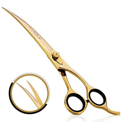 Professional 9.5  Golden Curved Barber Scissors, Long Blade Hair Cutting Shears