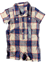 baby Gap NWT Boy's 12 18 Mo. Red White Blue 1 Pc Button Down Shorts Romper