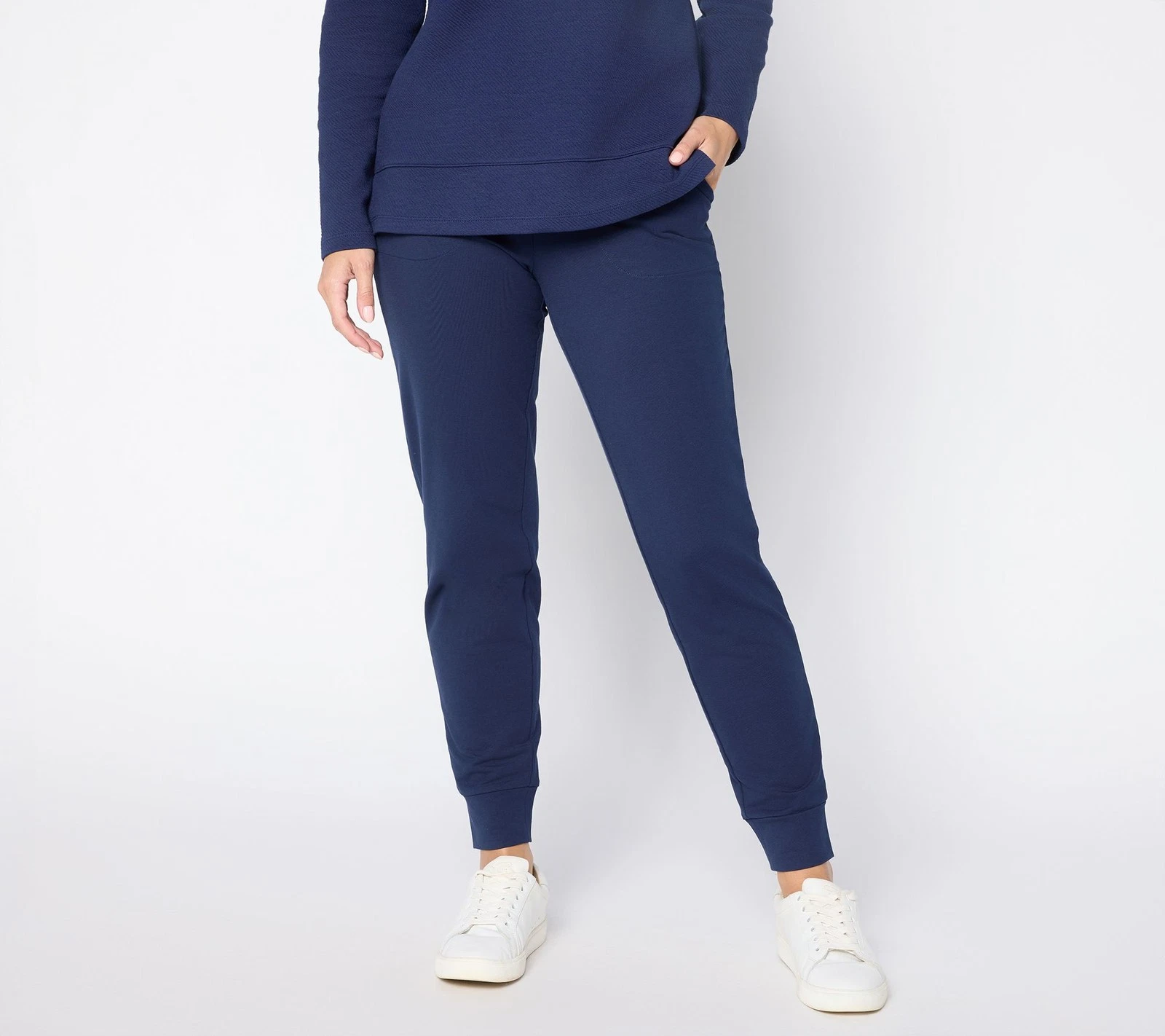 Denim & Co. Regular EasyWear French Terry Ankle Jogger Navy L New