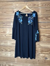 Kari blue shift dress black embroidered multicolor three-quarter sleeve two X
