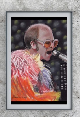 Original Pastellgemälde von Elton John, Rock Superstar Kunst, Musik Ikone Kunstwerk,