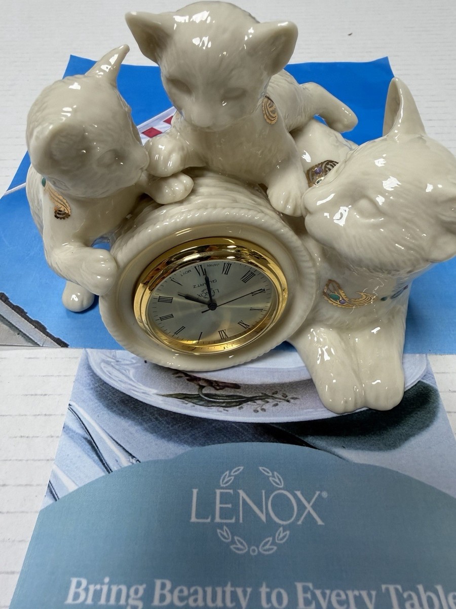 Lenox★レノックス★ドイツ製★猫★クリスタル★置物★ペーパーウェイト★ 🔥Lenox Cat & Kittens Quartz Desk Clock Figurine Jewels Collection