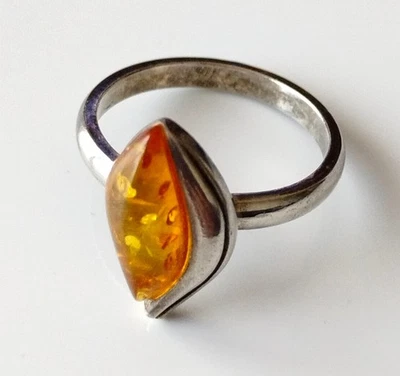 Bague en Ambre de la Baltique et Argent Sterling 925 (Taille 55) - Photo 1/3