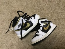 Nike Air Jordan 1 Mid Sneakers Shoes Black White Gold Size 7C Toddler Basketball