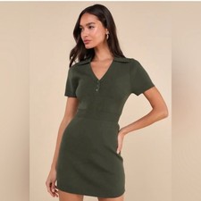 Lulus NWT Sz M Sweater Dress Mini Olive Green Forest Fairy Academia Career