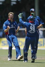 James Anderson celebrates the wicket of Chris Gayle at the 7th On- 2004 Photo