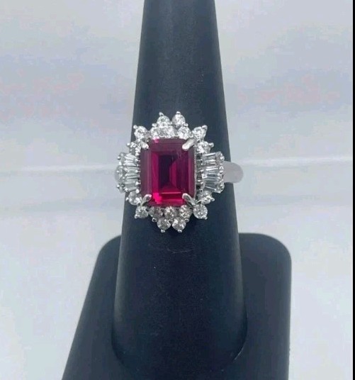 Gorgeous Imitation Ruby Ring, Accented W/ Baguett… - image 6