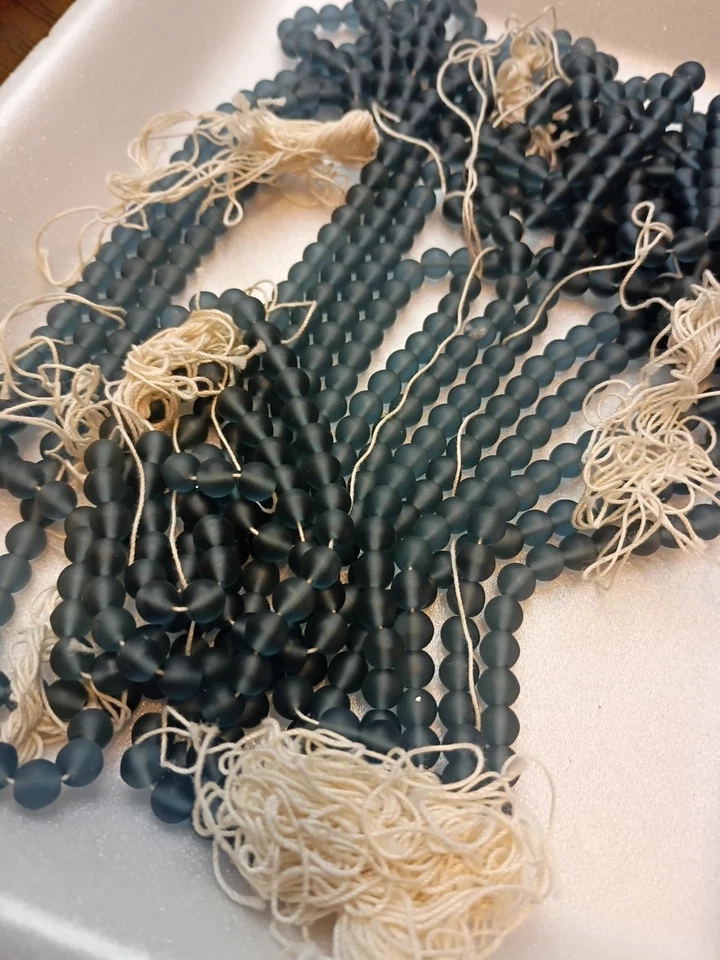 Grey Frosted Sea Glass Beads 6mm Round lot Vintage Hanks - Image 4 of 4