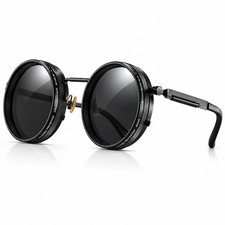 Round Polarized Sunglasses UV400 Adjustable Tint Retro Metal Frame