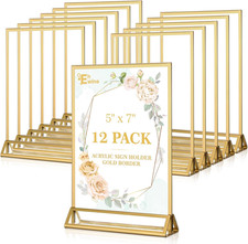 12 Pack Acrylic Sign Holder 5 X 7, Double Sided Gold Picture Frame Stand up Tabl