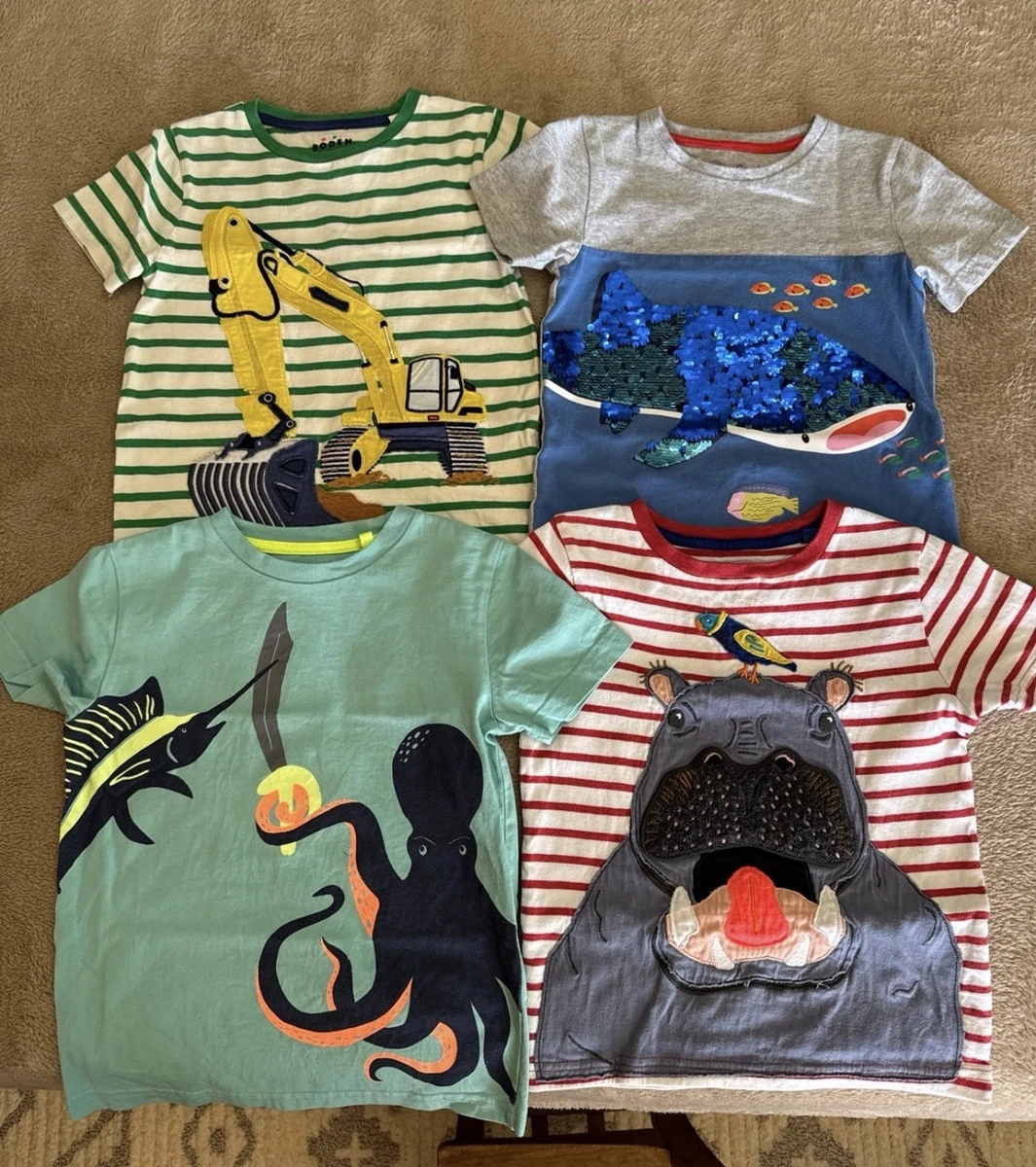 Mini Boden Kids' Fish Appliqué Cotton Graphic T-shirt In Sapphire Blue Fish