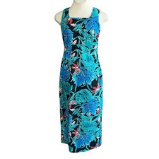 Hilo Hattie Dress Vintage Hawaiian Floral Maxi Sleeveless Sheath Size 8